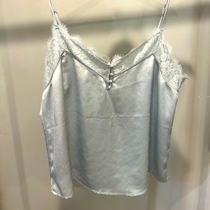 Abercrombie. L. Satin-like material. Light blue. Lace trimming. Good condition.
